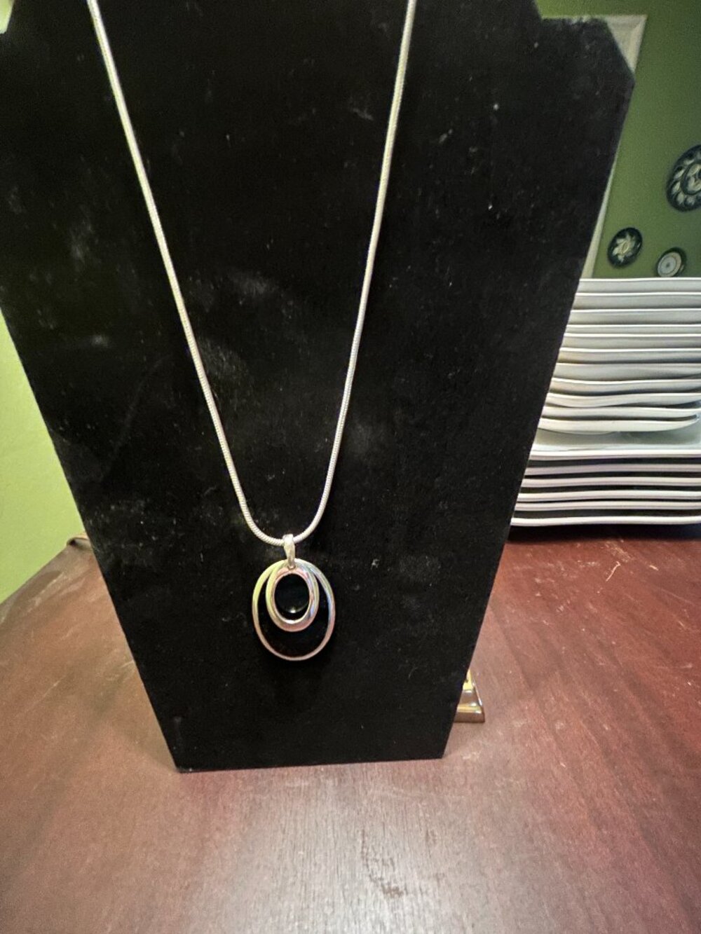 Worthington Black Oval Silver Pendant Necklace